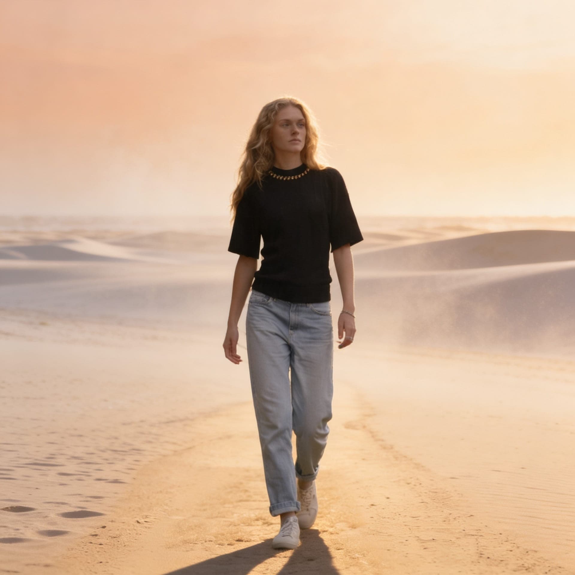 Femme marchant sur la plage